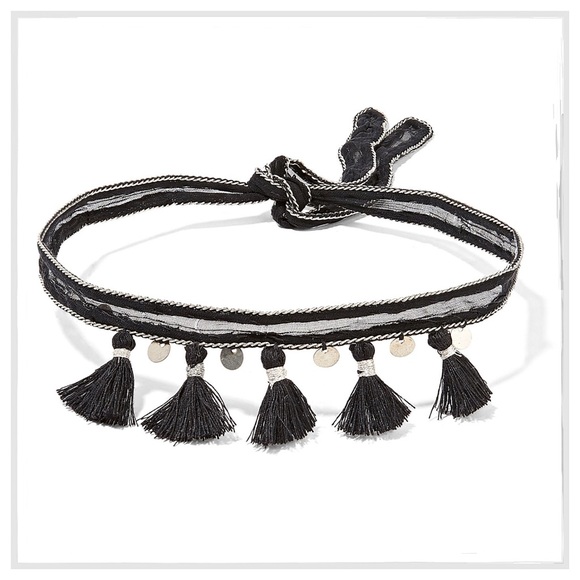 Chan Luu Blue Tasseled Chiffon And Silver Choker - Picture 3 of 5